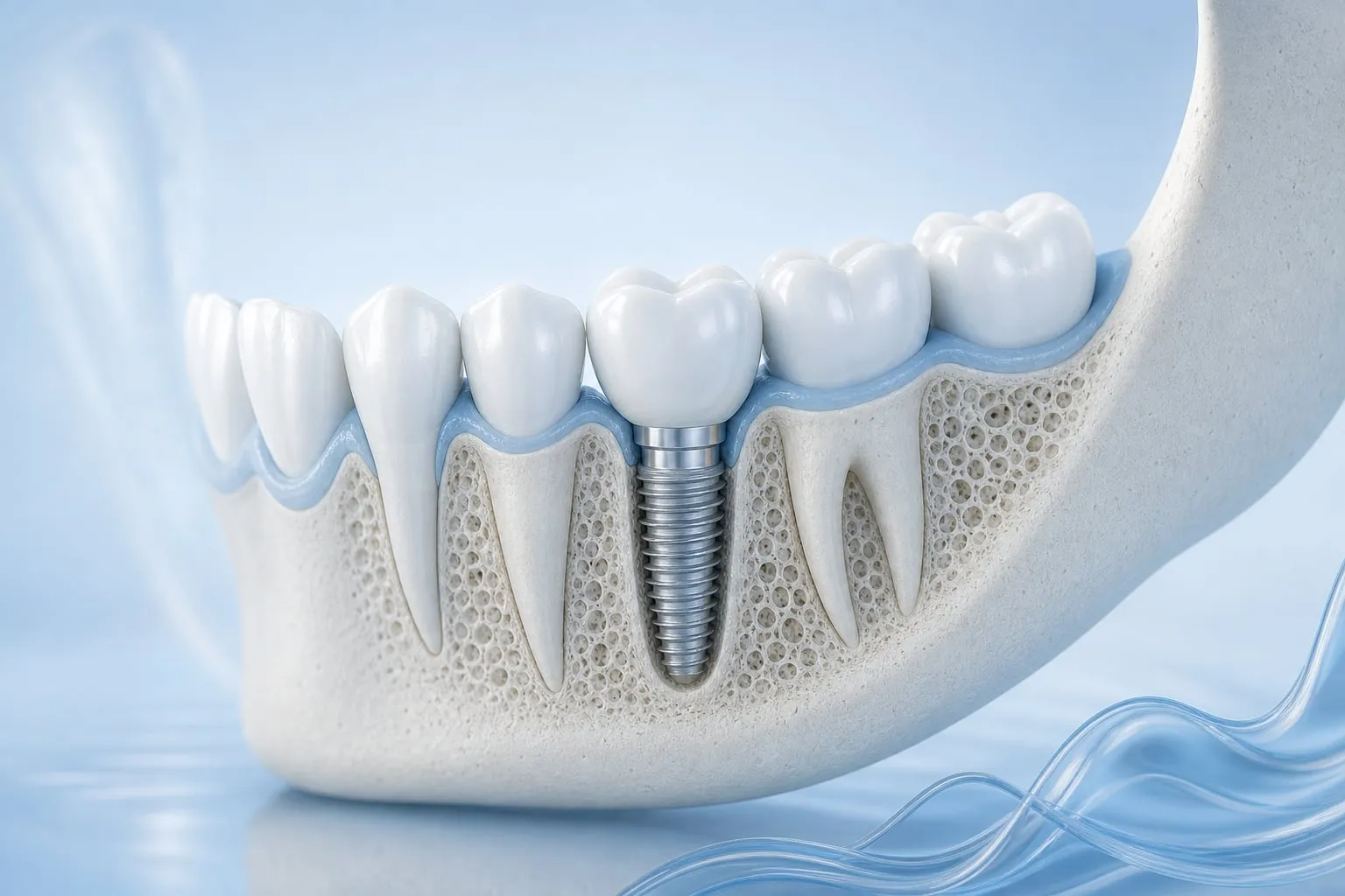 A 3D rendering of bone healing around a dental implant