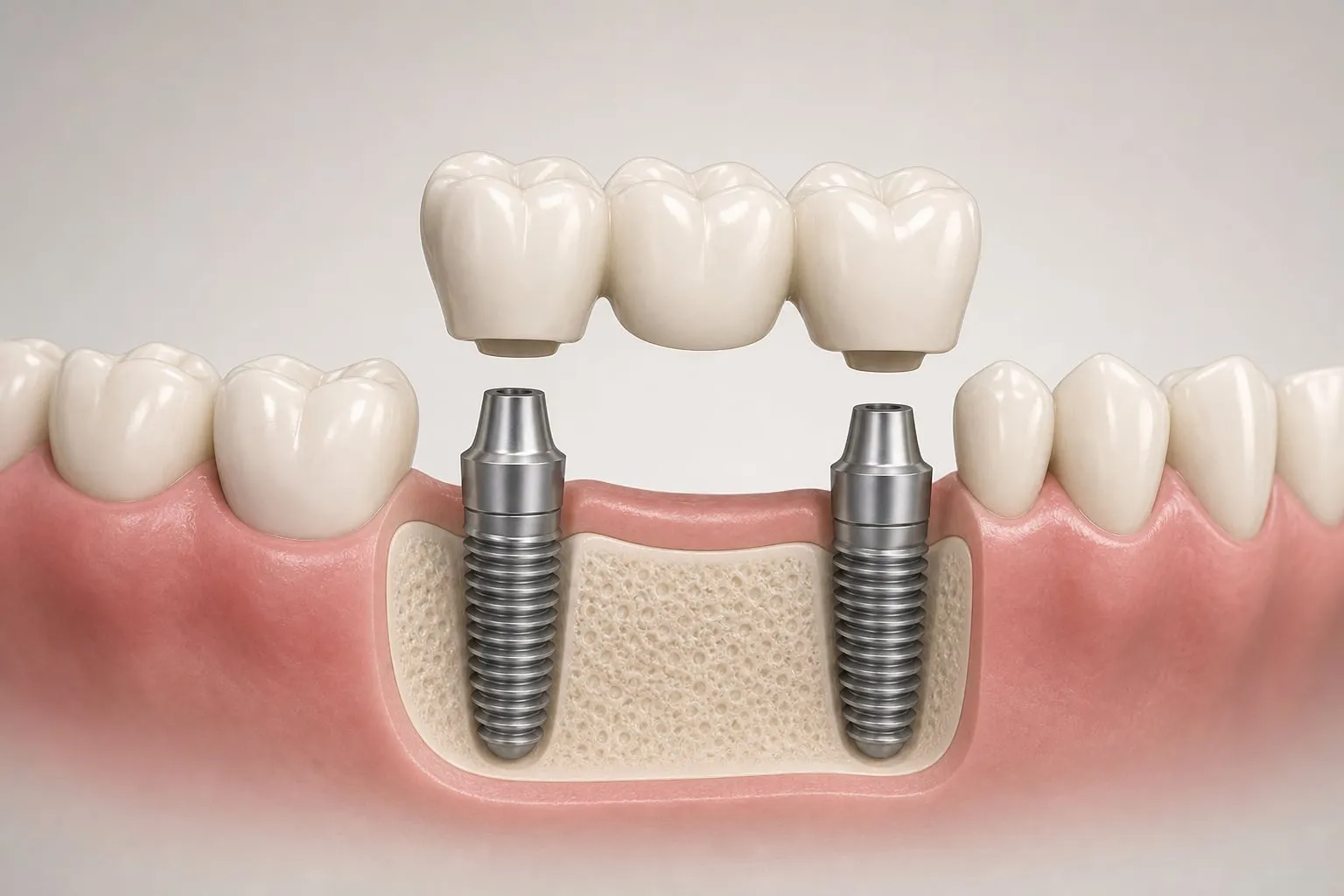 A 3D illustration of an implant-supported bridge
