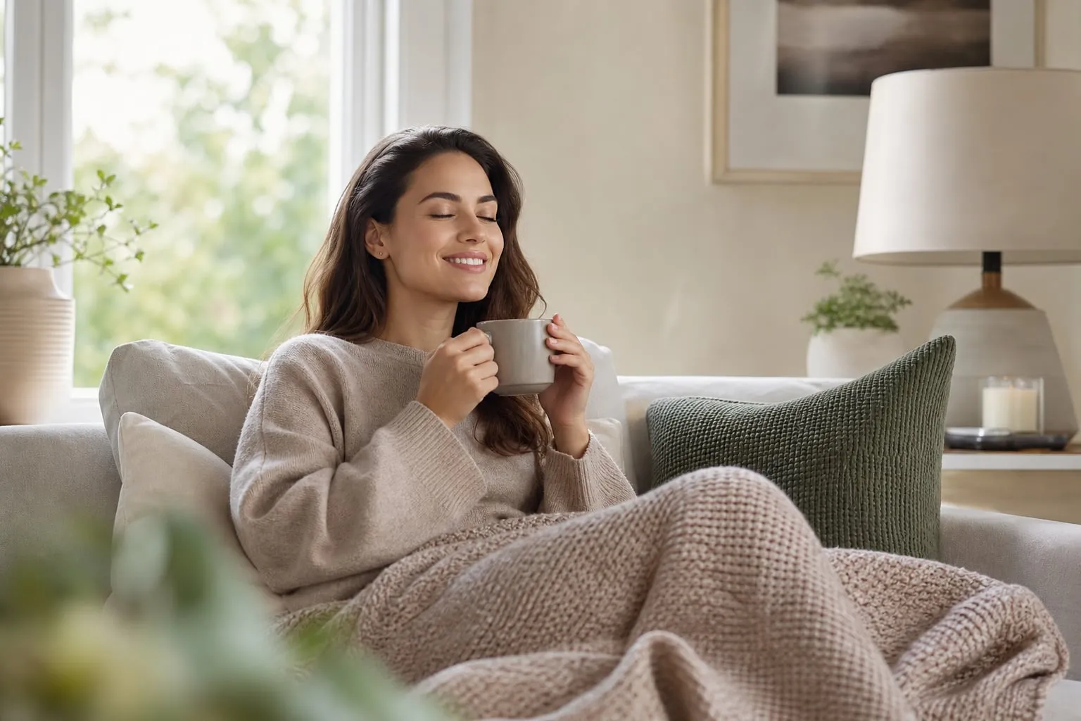 A person relaxing comfortably at home during recovery